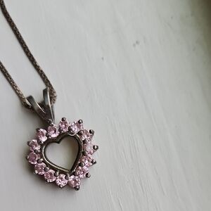 Elegant Silver 925 Pink Heart Pendant Necklace